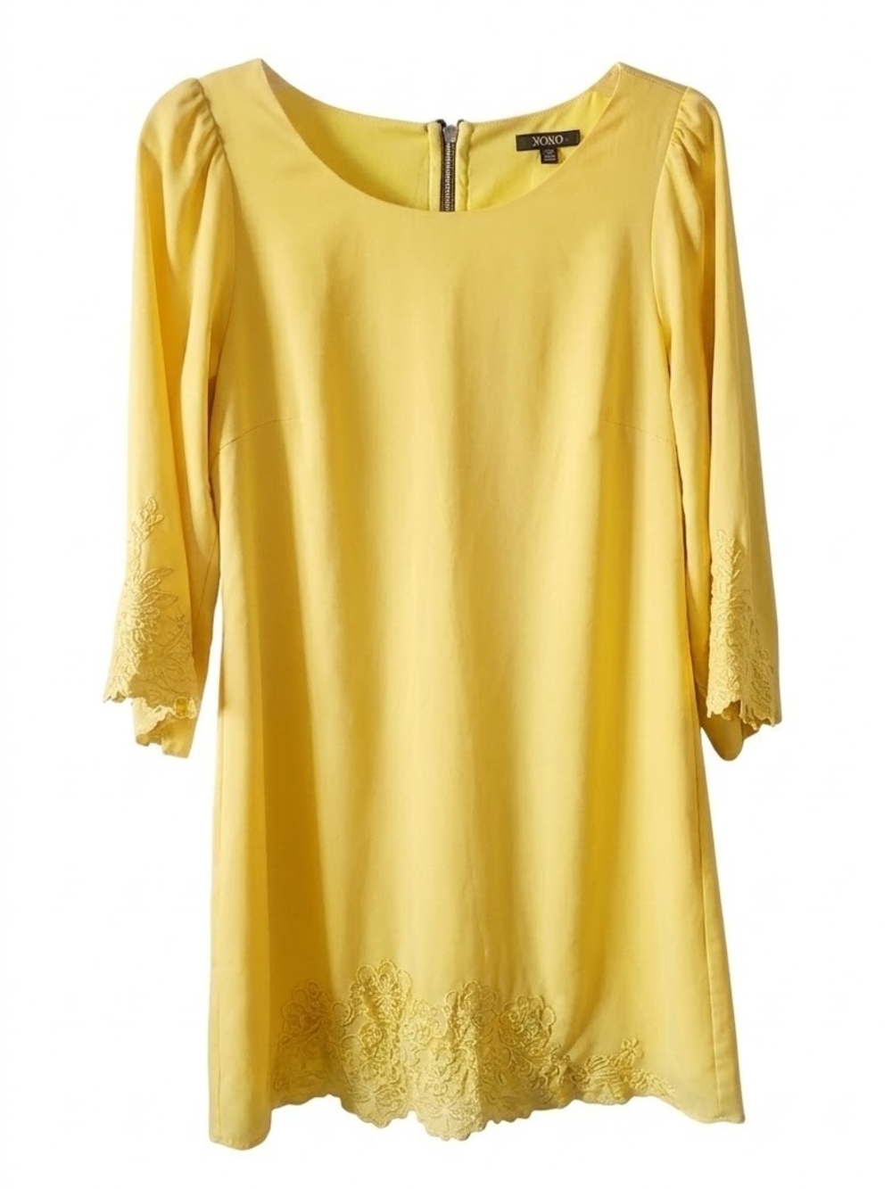 Vintage XOXO Yellow Lace-Trim Shift Dress